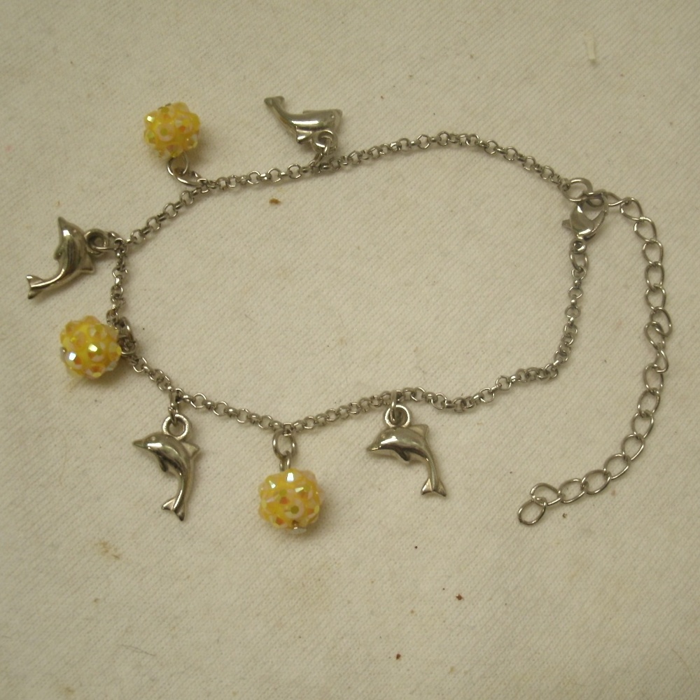 Silver Dolphin Charm & Faceted Beads Bracelet Handmade